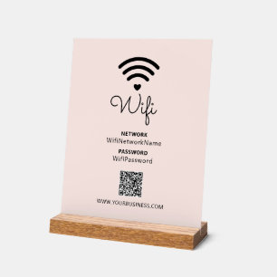 Pink Modern Heart Business Wifi Password Acrylic Sign