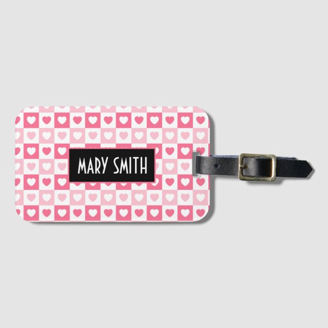 Pink Modern Heart Love Collection Luggage Tag (Front Horizontal)
