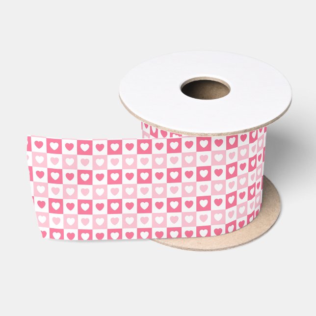 Pink Modern Heart Love Collection Satin Ribbon (Spool)