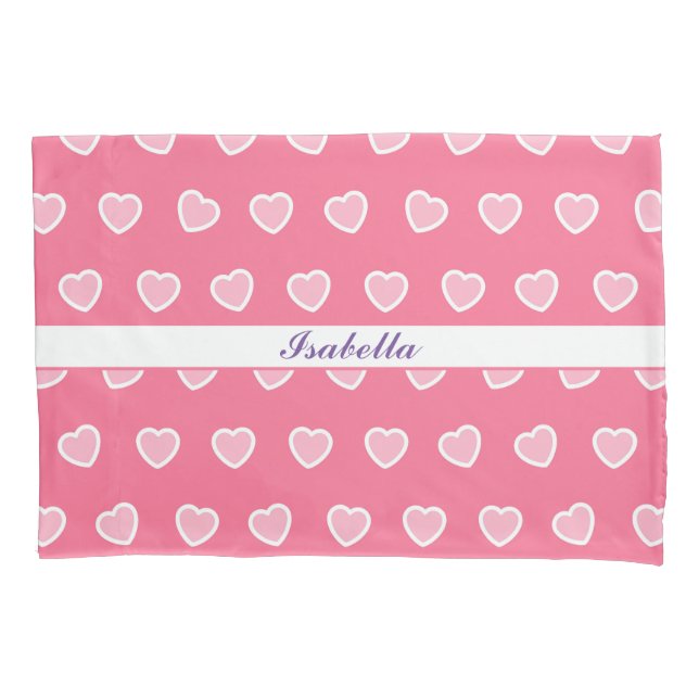 Pink Modern Heart Valentines Day Collection Pillowcase (Front)