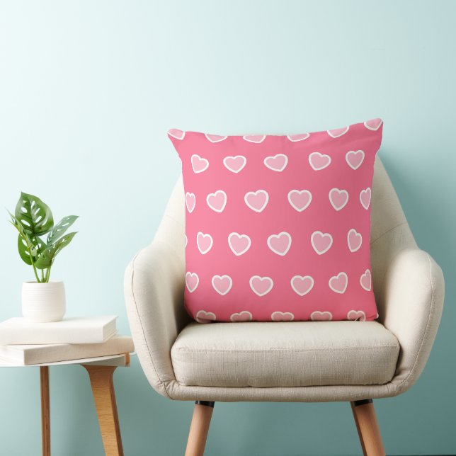 Pink Modern Heart Valentines Day Collection Throw Pillow (Chair)
