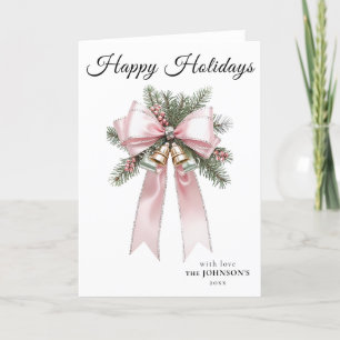 Pink Modern Holiday Bow Christmas Card