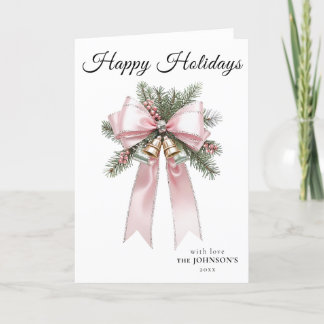 Pink Modern Holiday Bow Christmas Card