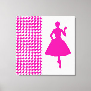 Pink Modern Houndstooth w/ fashion Silhouette Canvas Print