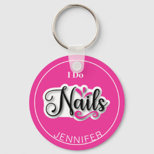 Pink Modern I Do Nails Nail Technician Keychain