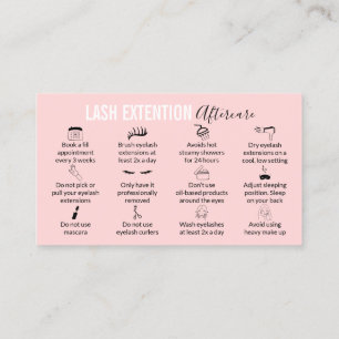 Pink Modern Lash Aftercare Tips and Instructions Business Card