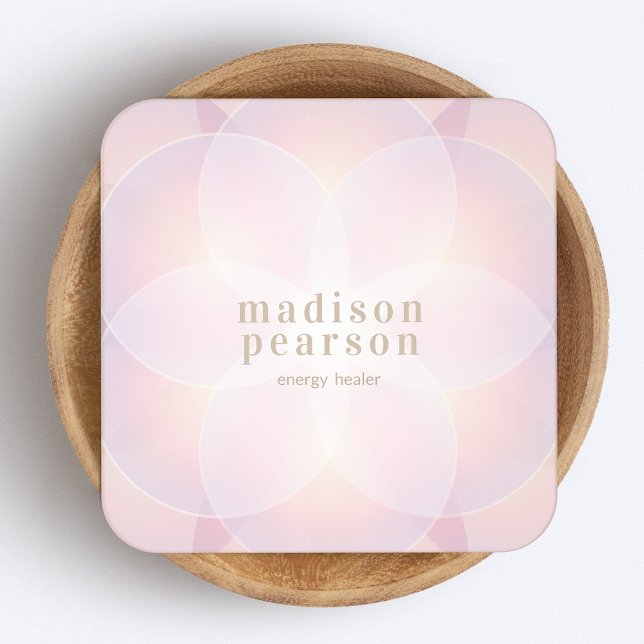Pink Modern Lotus Mandala Flower Energy Healer Square Business Card (Creator Uploaded)