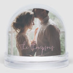 Pink Modern Love Couple's Photo Snowglobe<br><div class="desc">A beautiful gift for newlyweds,  this snow globe provides the option for front and back photos. Customize the globe by adding the name of the couple,  while the back provides a date and special quote in light pink text for their special day.</div>