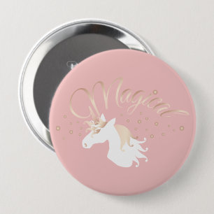 Pink Modern Magical Unicorn Kids 4 Inch Round Button