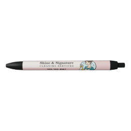 Pink Modern Maid Cleaning Services Black Ink Pen