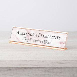 Pink Modern Marble Minimalist Custom Desk Name Plate