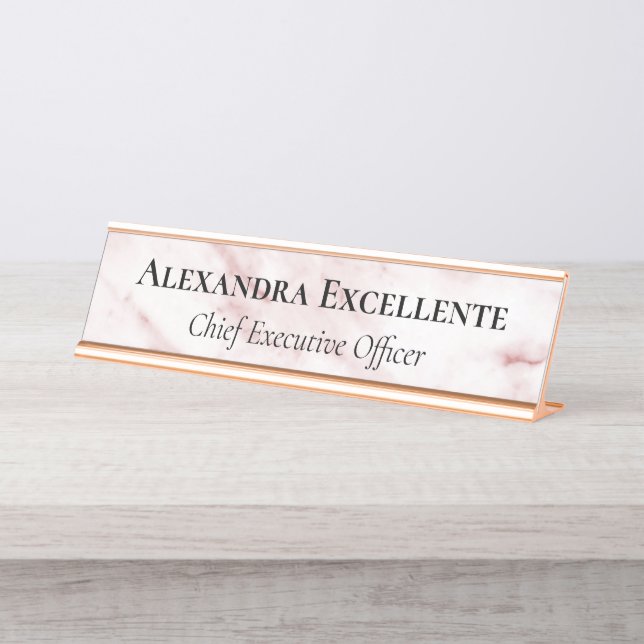 Pink Modern Marble Minimalist Custom Desk Name Plate (Front)