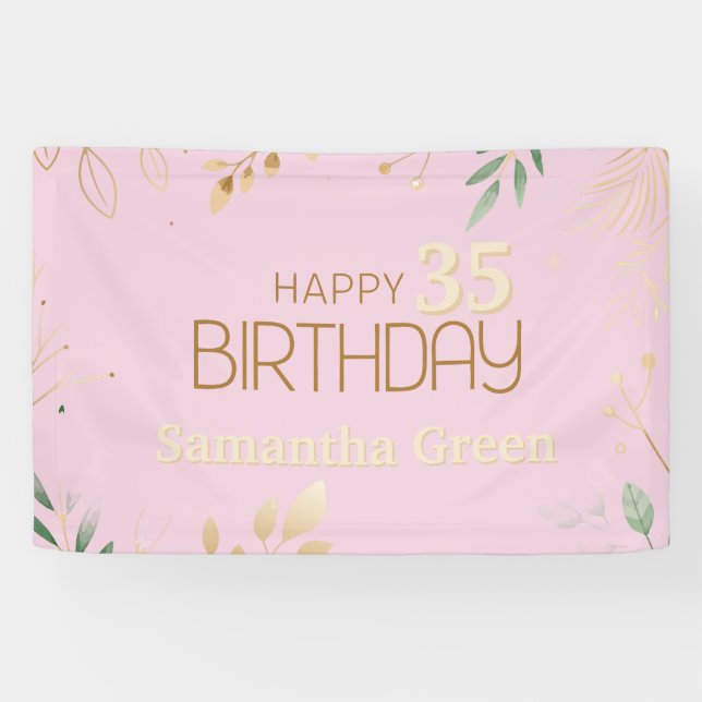pink modern minimal elegant simple 35th birthday banner (Horizontal)