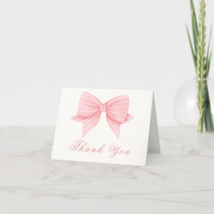 Pink Modern Minimalist Bow Tie Baby Shower Thank You Card