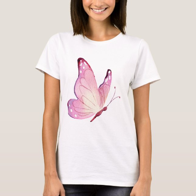 Pink Modern Minimalist Butterfly T-Shirt (Front)