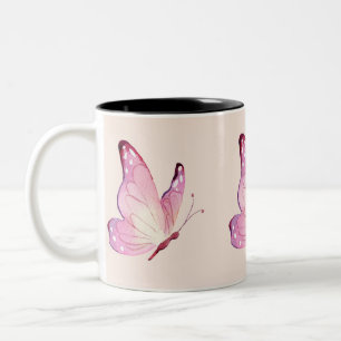 Pink Modern Minimalist Butterfly Two-Tone Coffee Mug