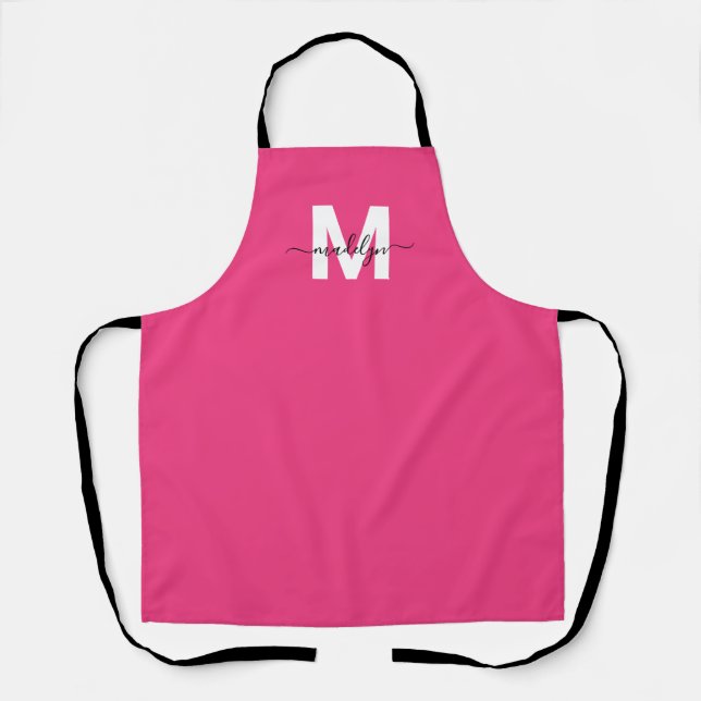 Pink Modern Minimalist Elegant Monogram Apron (Front)