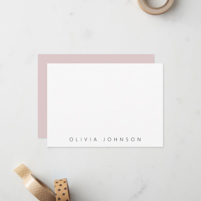Pink Modern Minimalist Monogram Name Personalized Card (Front/Back In Situ)