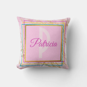 Pink Modern Minimalist Unique Girly Monogram Name Throw Pillow