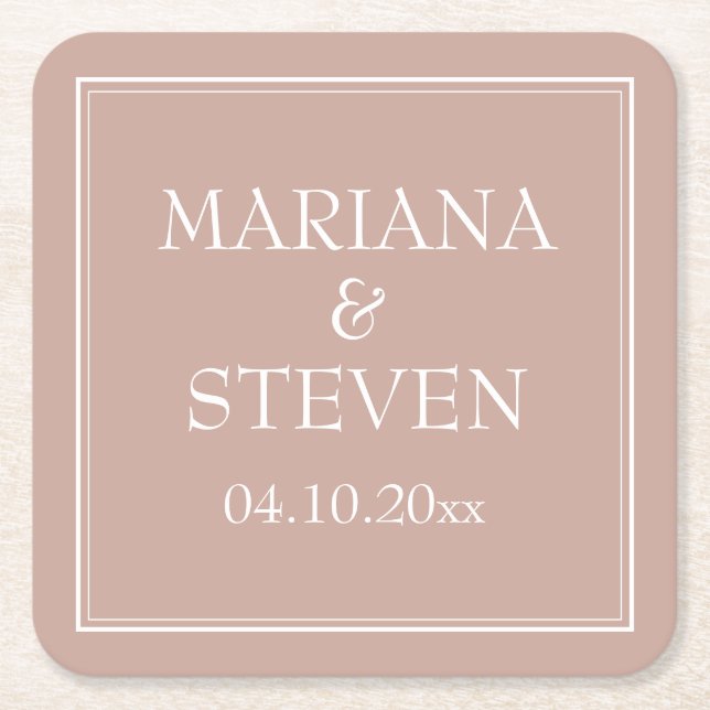 Pink Modern Minimalist Wedding Square Paper Coaster (Front)