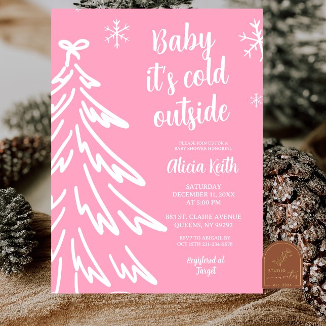 Pink Modern Minimalist Winter Baby Shower Invitation (Creator Uploaded)