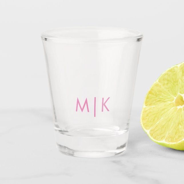 Pink Modern Monogram Shot Glass (Front)