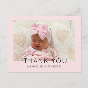 Pink Modern New Baby Thank You Photo Postcard