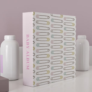 Pink Modern Newborn Baby Album Diaper Pin Design Binder