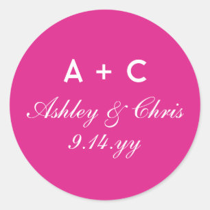 Pink Modern Personalized Wedding Reception Favour Classic Round Sticker