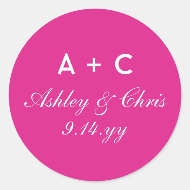 Pink Modern Personalized Wedding Reception Favour Classic Round Sticker (Front)