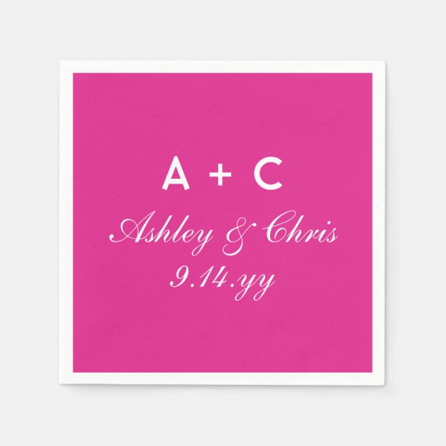 Pink Modern Personalized Wedding Reception Favour Napkin (Front)