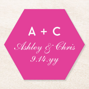 Pink Modern Personalized Wedding Reception Favour Paper Coaster