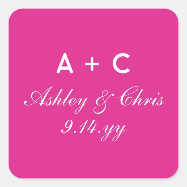 Pink Modern Personalized Wedding Reception Favour Square Sticker (Front)