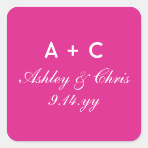 Pink Modern Personalized Wedding Reception Favour Square Sticker