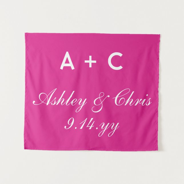 Pink Modern Personalized Wedding Reception Sign Tapestry (Front (Horizontal))