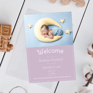 Pink Modern Photo Birth Announcement