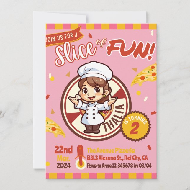 Pink Modern Pizza Birthday Invitation (Front)