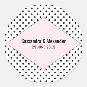 Pink Modern Polka Dots Wedding Classic Round Sticker