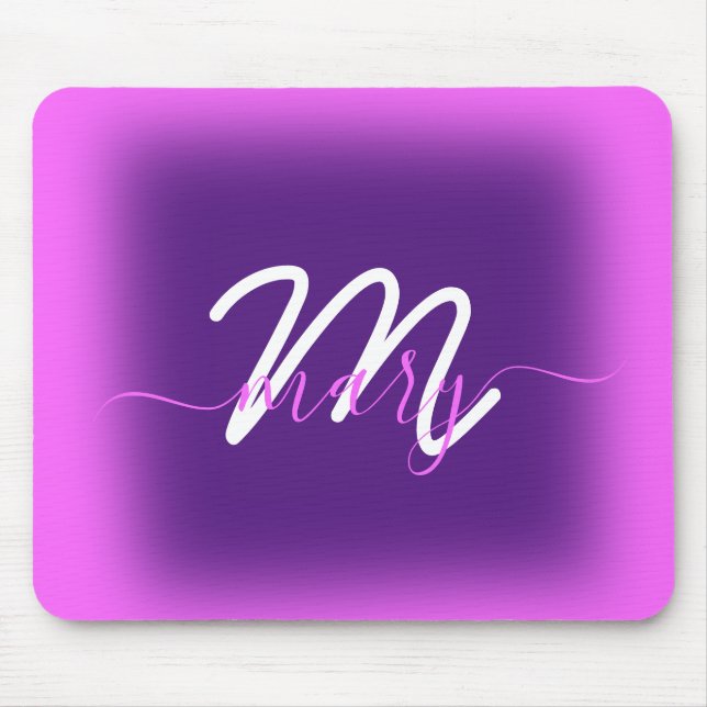 Pink Modern Purple Minimal Name Berry. Monogram Mouse Pad (Front)