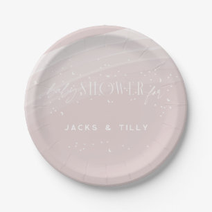 Pink Modern Rainbow and stars White Baby Shower Paper Plate