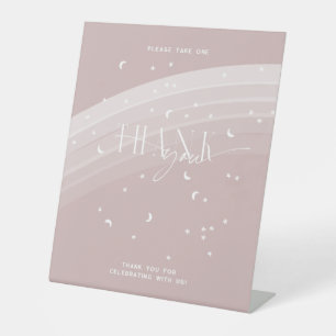 Pink Modern Rainbow and stars White Baby Shower Pedestal Sign