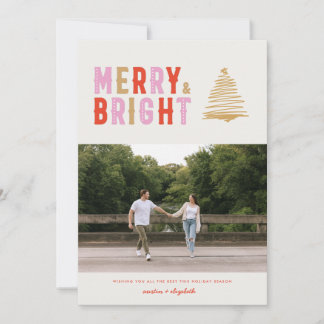 PINK MODERN RETRO MERRY & BRIGHT | 1 Photo Card