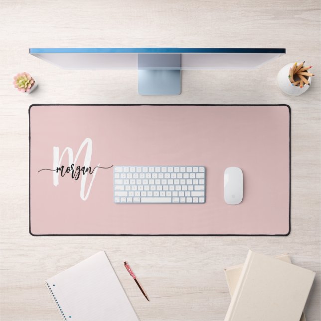 Pink Modern Script Girl Monogramme Nom (Bureau 1)