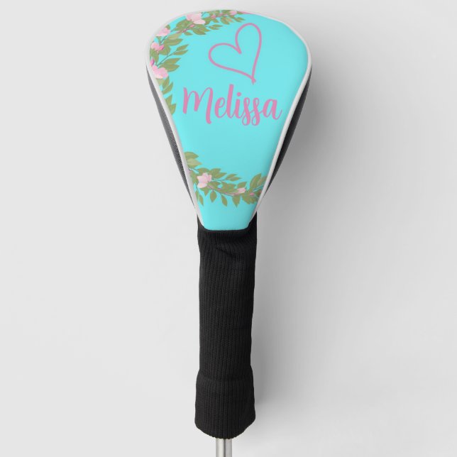 Pink Modern Script Girly Monogram Name  Golf Head Cover (Front)
