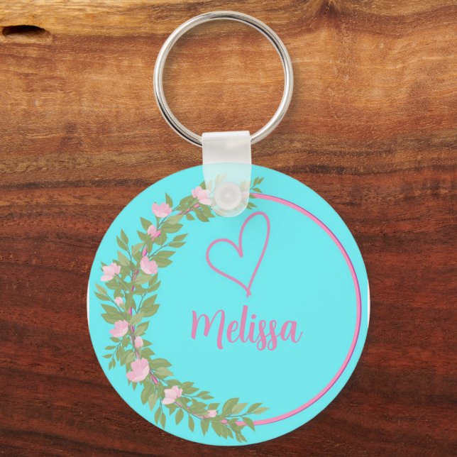 Pink Modern Script Girly Monogram Name  Keychain (Front)