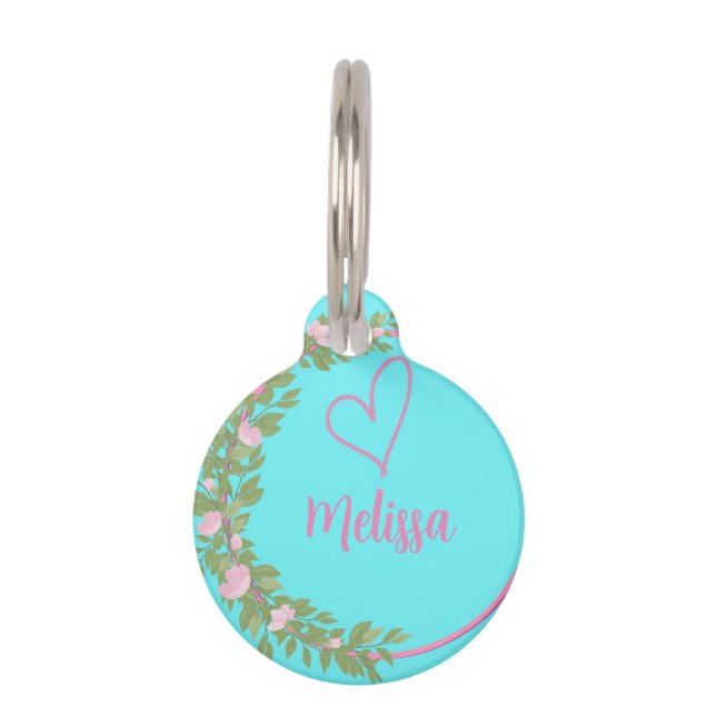 Pink Modern Script Girly Monogram Name  Pet Tag (Front)