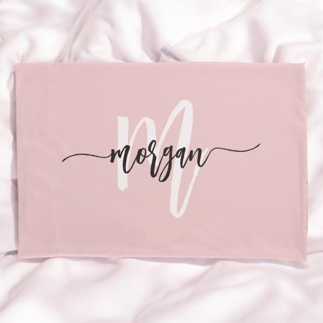 Pink Modern Script Girly Monogram Name Pillowcase (Creator Uploaded)