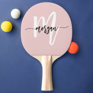 Pink Modern Script Girly Monogram Name Ping Pong Paddle