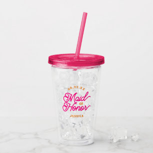 Pink Modern Script Maid of Honour Acrylic Tumbler