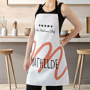 Pink Modern Script Monogram Baker Apron